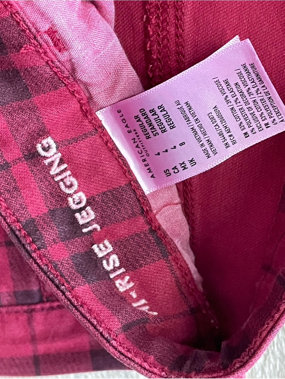 Red Plaid Hi Rise Jeggings - Picture 3 of 6